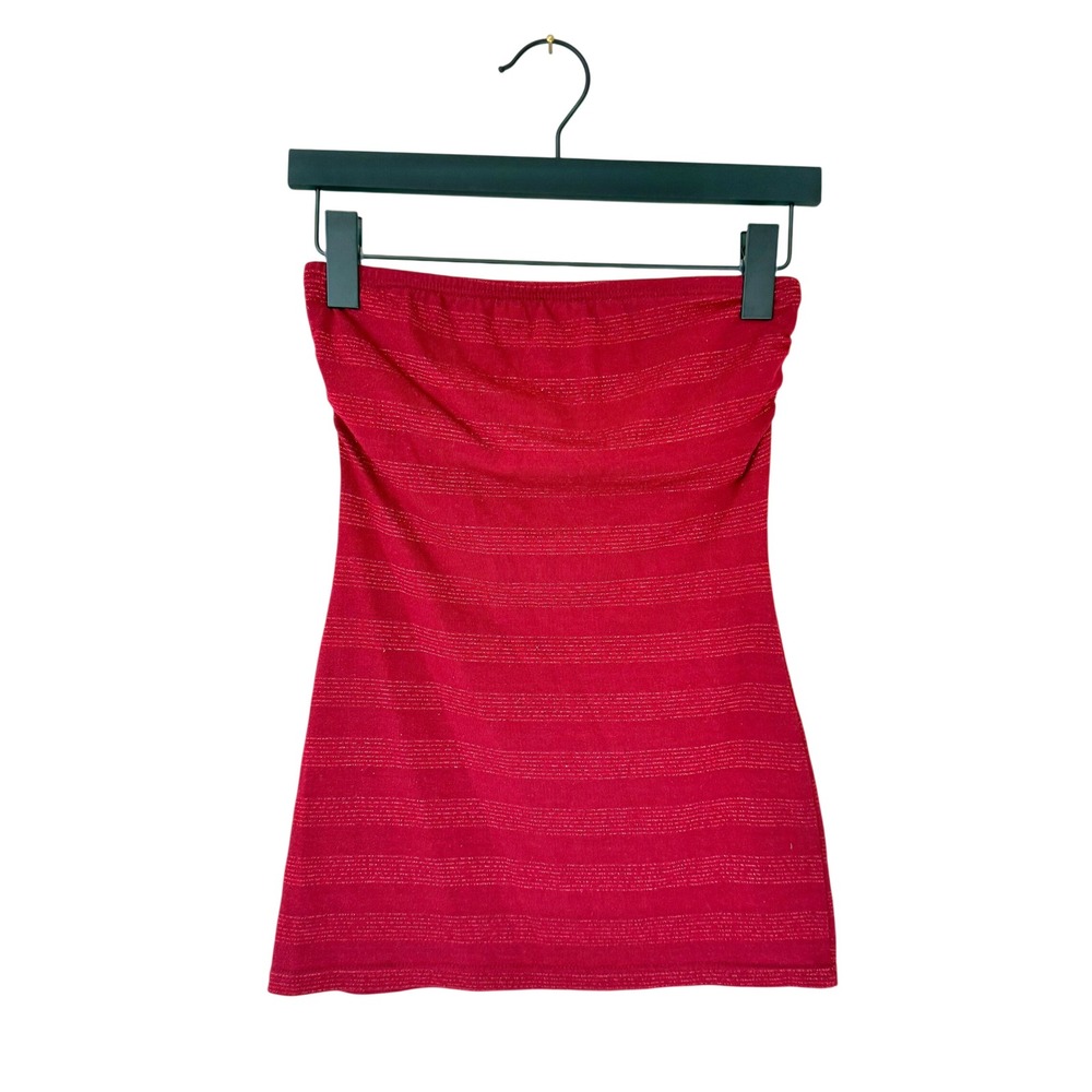 Y2K Wet Seal Red Metallic Striped Tube Top Small